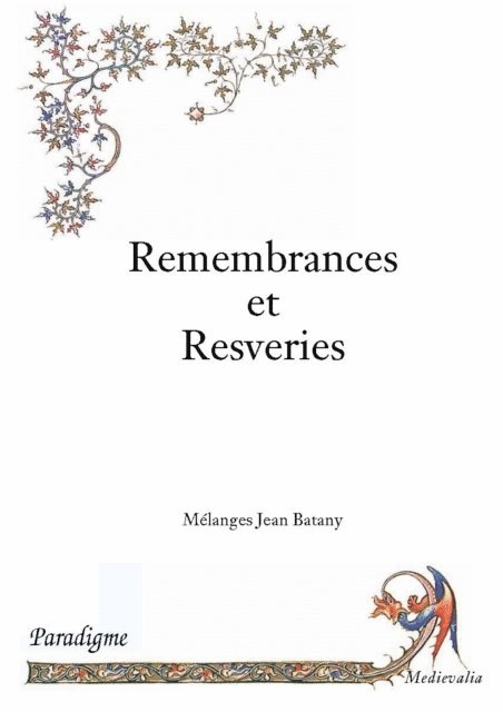 Huguette Legros - Remembrances et resveries : hommage à Jean Batany, E-bok