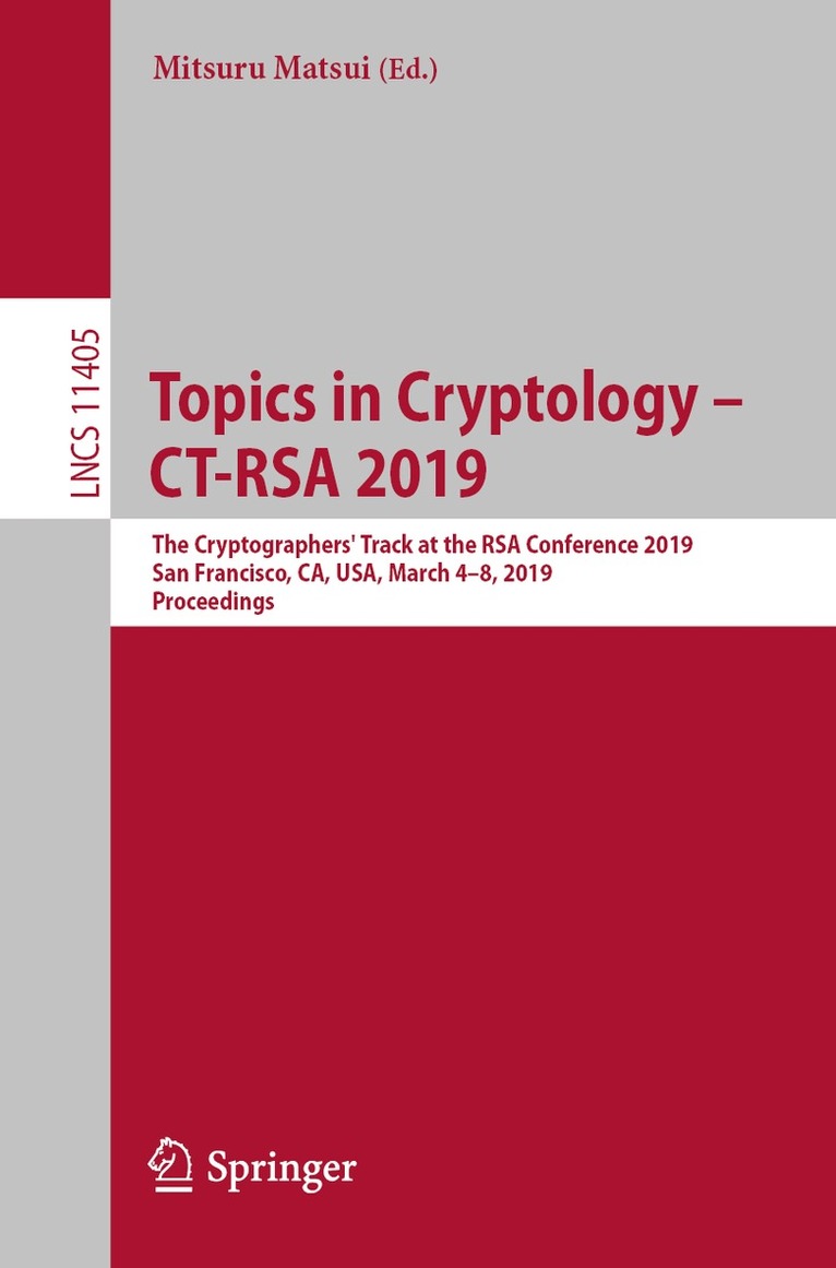Mitsuru Matsui - Topics in Cryptology – CT-RSA 2019, Häftad