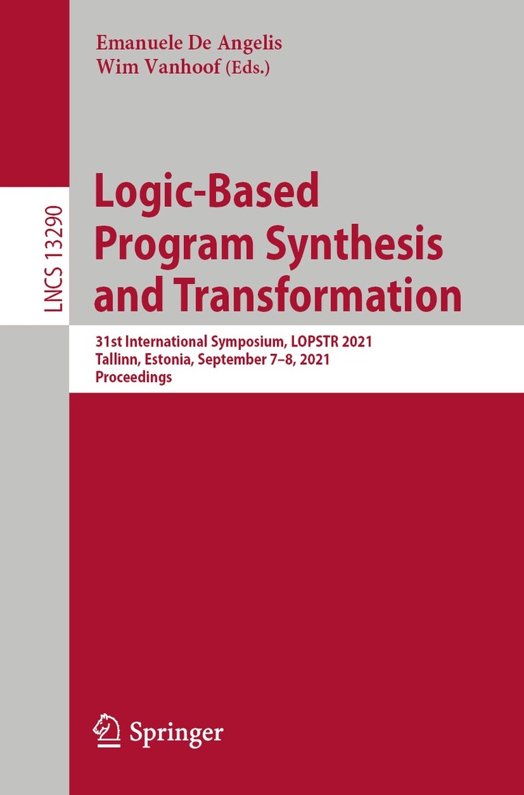 Emanuele De Angelis, Wim Vanhoof - Logic-Based Program Synthesis and Transformation, Häftad