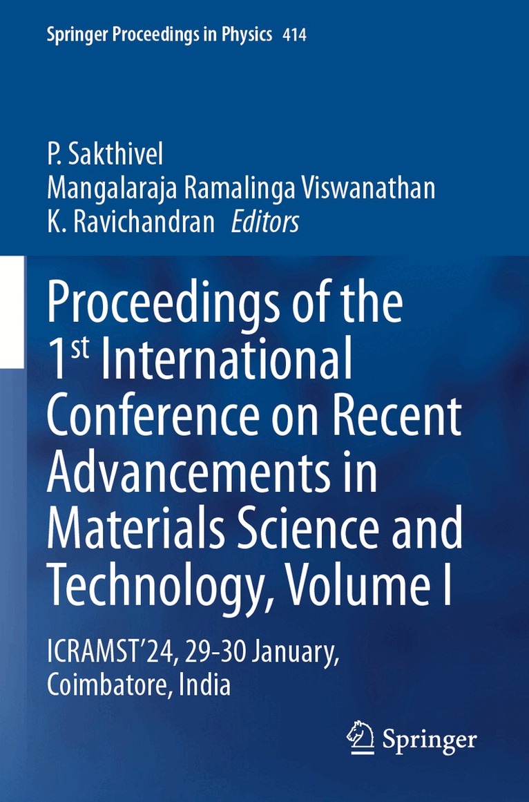 P. Sakthivel, Mangalaraja Ramalinga Viswanathan, K. Ravichandran - Proceedings of the 1st International Conference on Recent Advancements in Materials Science and Technology, Volume I, Häftad. Tillgänglighet: Lägg i varukorg
