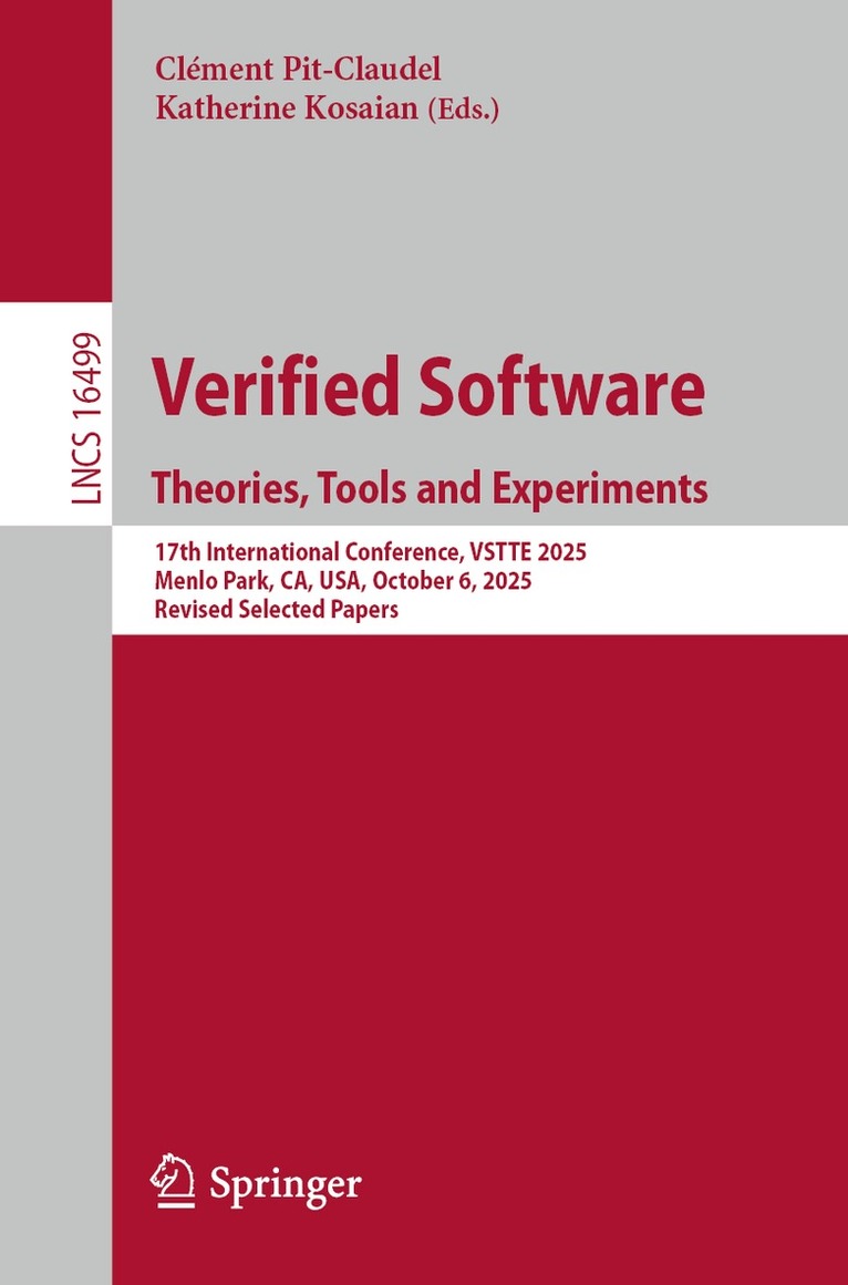 Clément Pit-Claudel, Katherine Kosaian - Verified Software. Theories, Tools and Experiments, Häftad