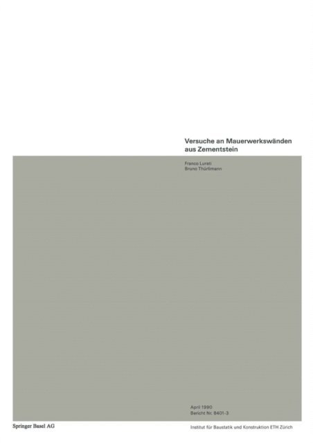 THURLIMANN, LURATI - Versuche an Mauerwerkswänden aus Zementstein, E-bok