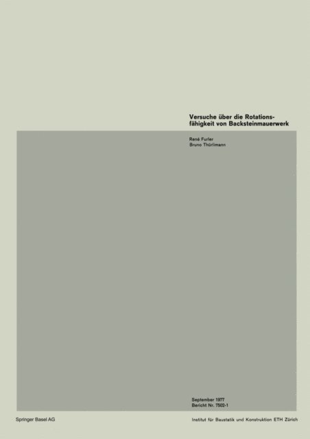 THURLIMANN, FURLER - Versuche über die Rotationsfähigkeit von Backsteinmauerwerk, E-bok