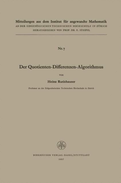RUTISHAUSER - Der Quotienten-Differenzen-Algorithmus, E-bok