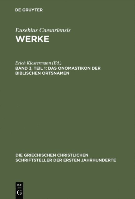 Erich Klostermann - Das Onomastikon der biblischen Ortsnamen, E-bok