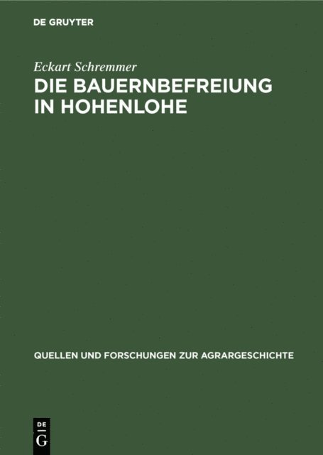 Eckart Schremmer - Die Bauernbefreiung in Hohenlohe, E-bok
