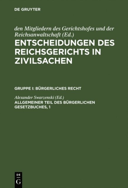 Alexander Swarzenski - Allgemeiner Teil des Bürgerlichen Gesetzbuches, 1, E-bok