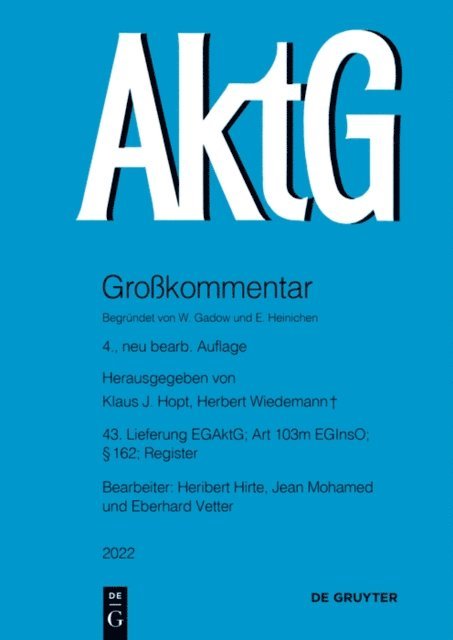 Eberhard Vetter, Jean Mohamed, Heribert Hirte - EGAktG; § 162; Art 103m EGInsO, E-bok