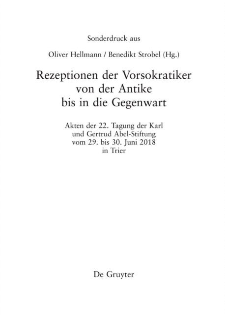 Benedikt Strobel, Oliver Hellmann - Rezeptionen der Vorsokratiker von der Antike bis in die Gegenwart, E-bok