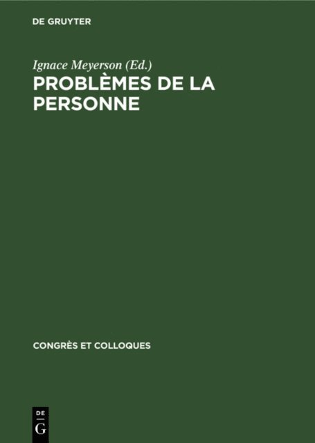 Ignace Meyerson - Problèmes de la personne, E-bok