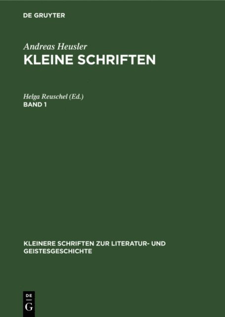 Helga Reuschel - Andreas Heusler: Kleine Schriften. Band 1, E-bok