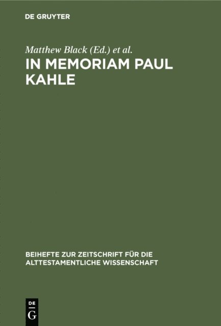 Georg Fohrer, Matthew Black - In Memoriam Paul Kahle, E-bok