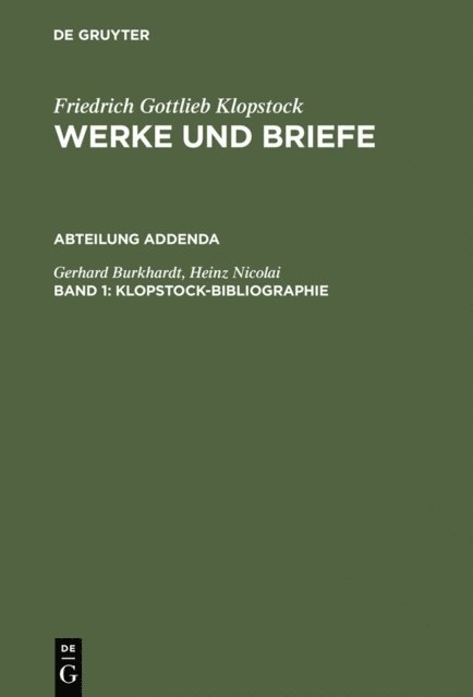 Heinz Nicolai, Gerhard Burkhardt, Helmut Riege - Klopstock-Bibliographie, E-bok