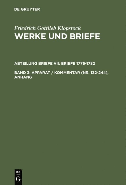 Friedrich Gottlieb Klopstock, Rose-Maria Hurlebusch, Klaus Hurlebusch, Horst Gronemeyer, Elisabeth Hopker-Herberg, Helmut Riege - Apparat / Kommentar (Nr. 132-244), Anhang, E-bok