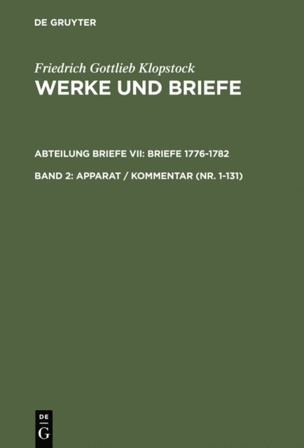 Friedrich Gottlieb Klopstock, Rose-Maria Hurlebusch, Klaus Hurlebusch, Horst Gronemeyer, Elisabeth Hopker-Herberg, Helmut Riege - Apparat / Kommentar (Nr. 1-131), E-bok