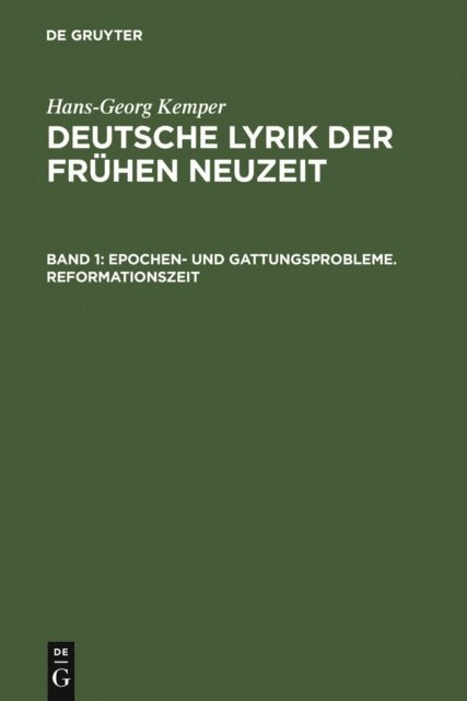 Hans-Georg Kemper - Epochen- und Gattungsprobleme. Reformationszeit, E-bok