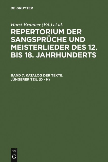 Burghart Wachinger, Horst Brunner - Katalog der Texte. Jüngerer Teil (D - H), E-bok