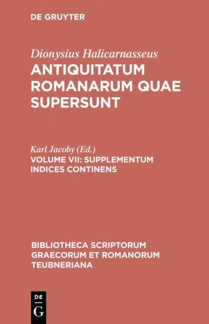 Dionysius Halicarnasseus, Karl Jacoby - Supplementum Indices Continens, E-bok