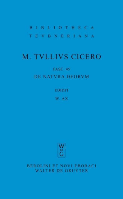 Marcus Tullius Cicero, Wilhelm Ax, Otto Plasberg - De natura deorum, E-bok