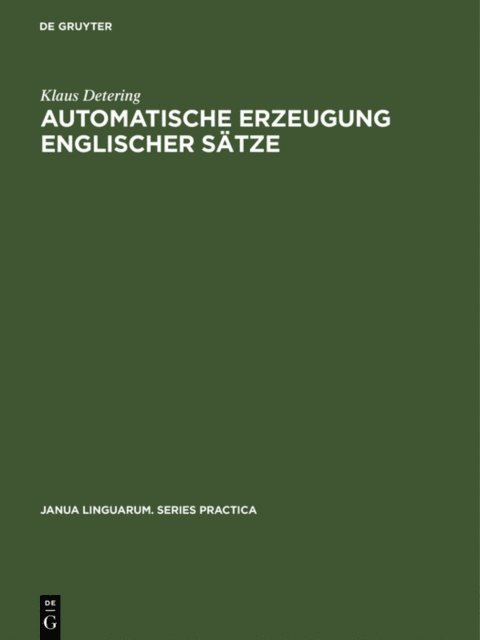Klaus Detering - Automatische Erzeugung englischer Sätze, E-bok