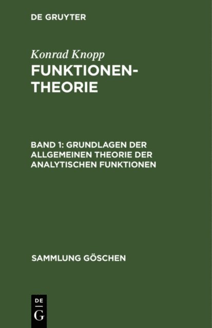 Konrad Knopp - Grundlagen der allgemeinen Theorie der analytischen Funktionen, E-bok