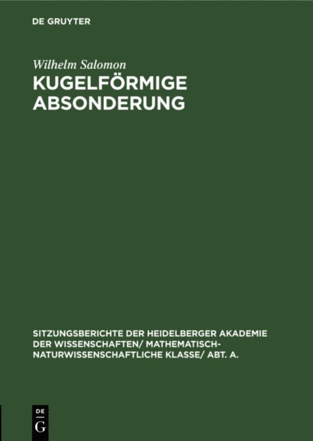 Wilhelm Salomon - Kugelförmige Absonderung, E-bok