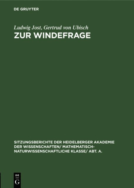 Gertrud von Ubisch, Ludwig Jost - Zur Windefrage, E-bok