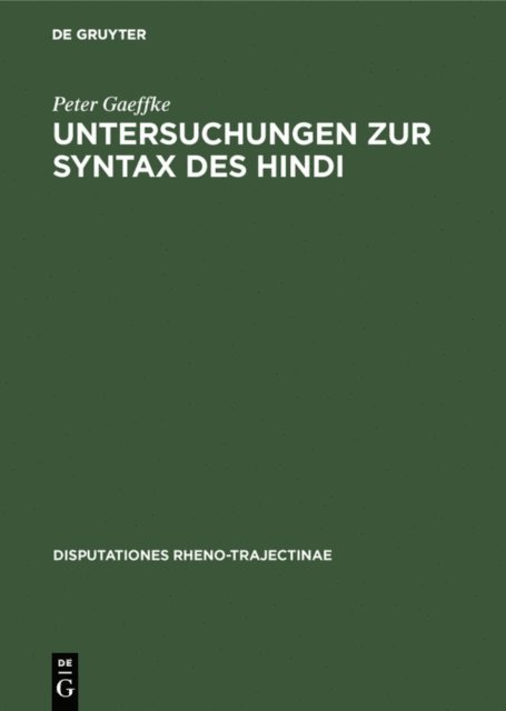 Peter Gaeffke - Untersuchungen zur Syntax des Hindi, E-bok