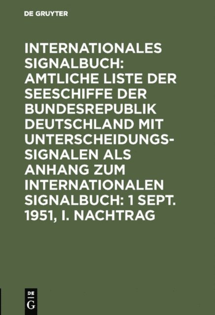 Reichsamt des Innern - 1 Sept. 1951, I. Nachtrag, E-bok
