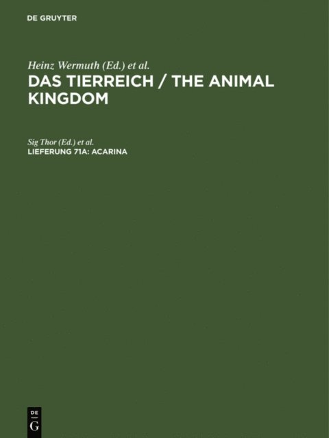 Deutsche Zoologische Gesellschaft, Richard Hesse, Franz Eilhard Schulze, Robert Mertens, Heinz Wermuth, Sig Thor - Acarina, E-bok