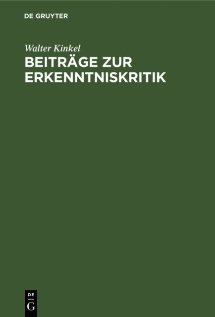 Walter Kinkel - Beiträge zur Erkenntniskritik, E-bok