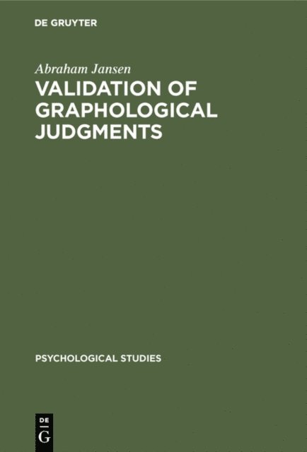 Abraham Jansen - Validation of graphological judgments, E-bok