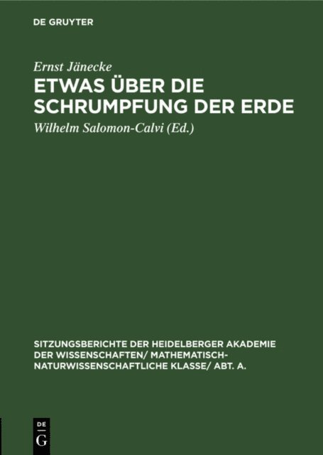 Ernst Janecke, Wilhelm Salomon-Calvi - Etwas über die Schrumpfung der Erde, E-bok