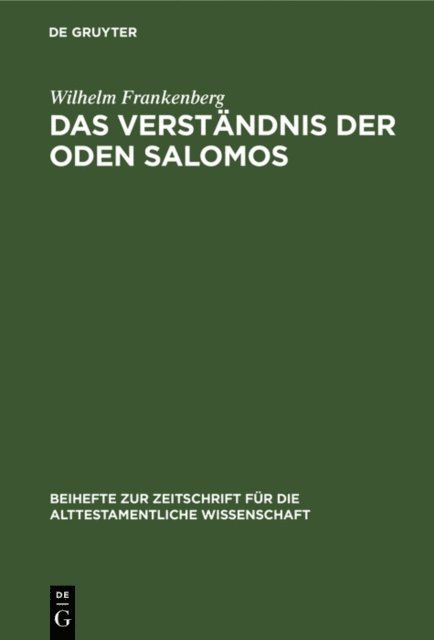 Wilhelm Frankenberg - Das Verständnis der Oden Salomos, E-bok