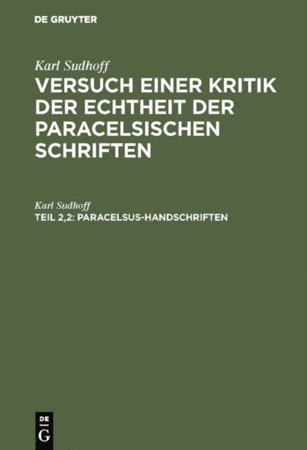 Karl Sudhoff - Paracelsus-Handschriften, E-bok