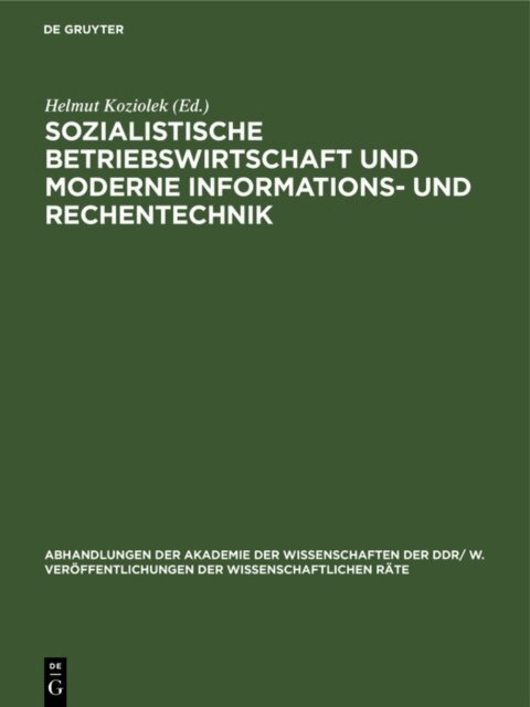 Helmut Koziolek - Sozialistische Betriebswirtschaft und moderne Informations- und Rechentechnik, E-bok