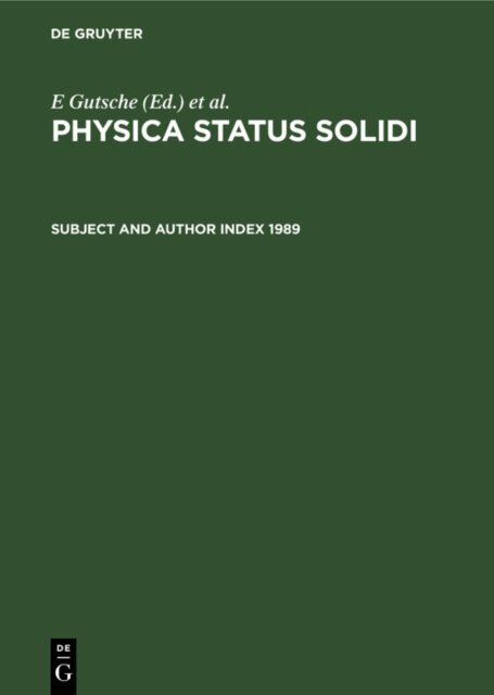 P. Gorlich, K. Muller, E Gutsche - Subject and Author Index 1989, E-bok