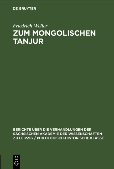 Friedrich Weller - Zum Mongolischen Tanjur, E-bok