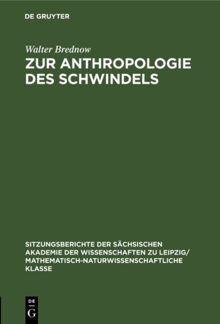 Walter Brednow - Zur Anthropologie des Schwindels, E-bok