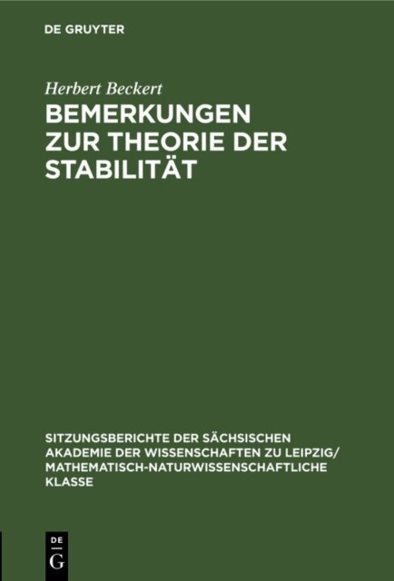 Herbert Beckert - Bemerkungen zur Theorie der Stabilitat, E-bok