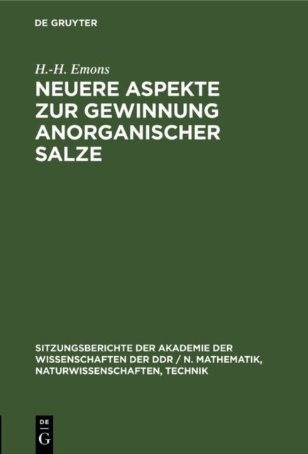 H.-H. Emons - Neuere Aspekte zur Gewinnung anorganischer Salze, E-bok