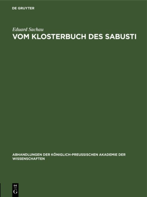 Eduard Sachau - Vom Klosterbuch des Sabusti, E-bok