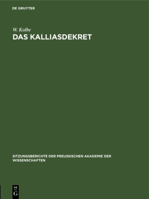 W. Kolbe - Kalliasdekret, E-bok