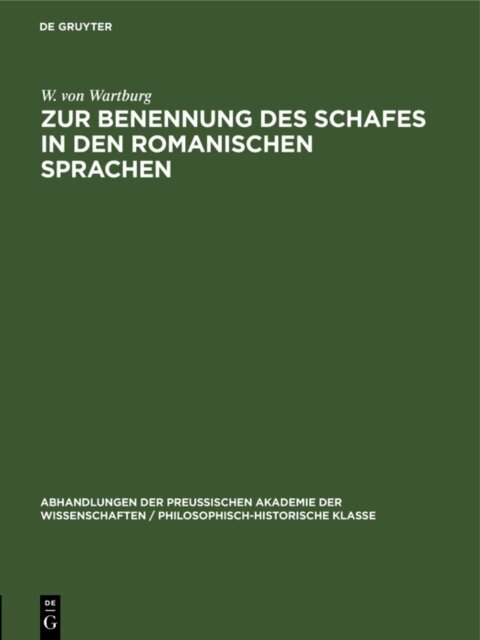 W. von Wartburg - Zur Benennung des Schafes in den Romanischen Sprachen, E-bok