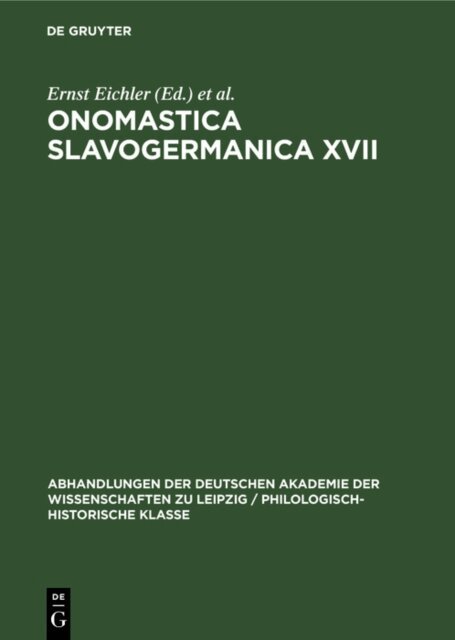 Hans Walther, Ernst Eichler - Onomastica Slavogermanica XVII, E-bok