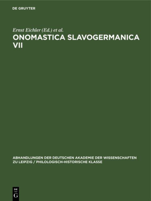 Hans Walther, Ernst Eichler - Onomastica Slavogermanica VII, E-bok