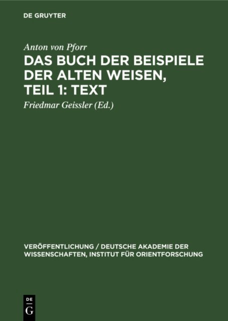 Anton von Pforr, Friedmar Geissler - Buch der Beispiele der alten Weisen, Teil 1: Text, E-bok