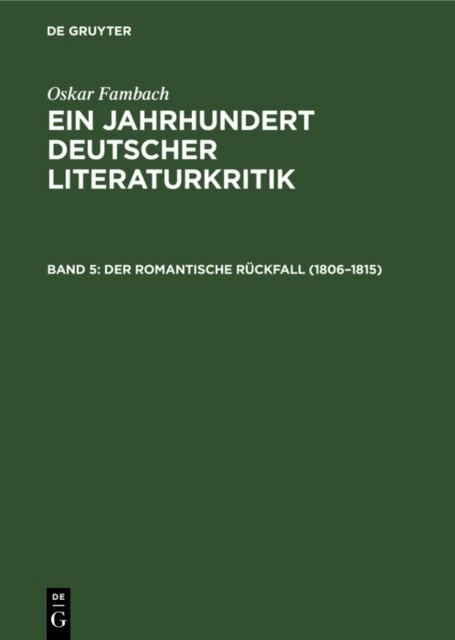 Oskar Fambach - romantische Ruckfall (1806-1815), E-bok