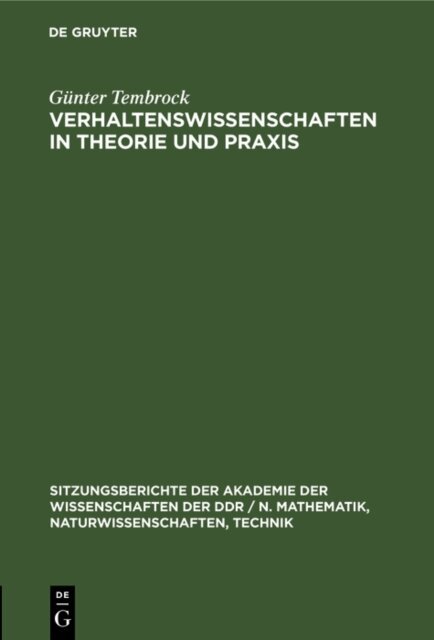 Gunter Tembrock - Verhaltenswissenschaften in Theorie und Praxis, E-bok