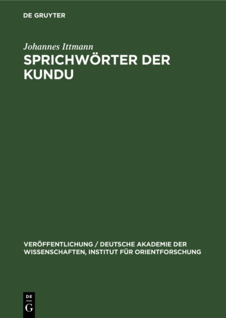 Johannes Ittmann - Sprichworter der Kundu, E-bok